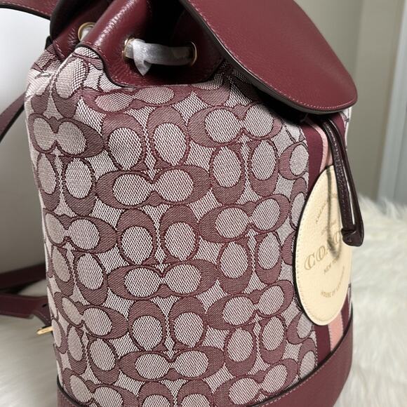NWT Coach Dempsey Drawstring Backpack In Signature Jacquard With Patch Stripe - Picture 3 of 9